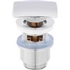Parama Piletta di scarico click-clack universale per lavabo e bidet con troppo pieno in ottone cromato e cover quadrata | Kariba
