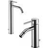 Paffoni coppia miscelatori lavabo alto e bidet scarico automatico cromato mod. Light