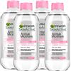 Garnier SkinActive Acqua Micellare Tutto in 1 per Pelli Sensibili Azione Struccante Detergente Lenitiva Senza Risciacquo Viso Occhi Labbra Formula Ipoallergenica Senza Profumo - 4 Flaconi da da 400ml