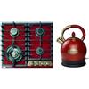 Kaiser Piano cottura a gas, 60 cm, vetro bordeaux, 3,8 kW WOK sfaccettatura anteriore, piastra in metallo bronzo, bruciatore Gold + WK 2000 rosso esclusivo bollitore retrò a LED, 2 l, 1800 W