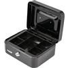 HMF Cassetta portavalori con chiusura a chiave, cassa con inserto portamonete, 5 scomparti per monete | 20 x 16 x 9 cm | Nero