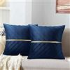 MAIXUN Copricuscini Divano 45x45 cm Cuscini Divano Blu Scuro Federa per Cuscini per Sedie Eleganti Oro Banda Decorativa per Auto Giardino Campeggio Soggiorno Camera Letto Set di 2