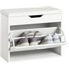 SoBuy Scarpiera Ingresso Salvaspazio Slim - Panca Scarpiera da Ingresso con Contenitore Nascosto - Cassapanca Pieghevole per Corridoio o Camera da Letto - Bianco 60x30x50cm 120kg - FSR95-W