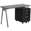 Flash Furniture scrivania per Computer con Tre cassetti e Top in Vetro, Metallo, Nero/Argento Telaio, 128.27 x 67.31 x 13.97 cm
