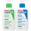 Cerave Detergente Viso e Corpo Idratante per Pelli Normali e Secche con 3 Ceramidi Essenziali 236ml + Lozione Idratante Viso e Corpo con Acido Ialuronico Ripristina la Barriera della Pelle 236ml