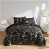 HAVOP Set di biancheria da letto per letto king size, copriletto trapuntato nero e oro, con stampa marmorizzata, in morbida microfibra leggera, set di biancheria da letto per tutte le stagioni