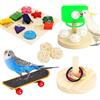 WishesMar Set di 4 Giocattoli Pappagalli Giochi da Addestramento per Uccelli Pappagallino Ondulato - Scooter Basket Anello Impilabile Riconoscimento dei Blocchi di Legno Giocattolo per Calopsitta