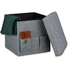Relaxdays Sgabello Pieghevole, con 3 Tasche Laterali e Coperchio, in Lino, Contenitore, HLP: 38 x 38 x 38 cm, Grigio
