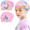 WAWSAM 2 Pezzi Impermeabile Bambini Cuffia da Nuoto Unicorni Elastico Cuffia Piscina per Ragazzi Ragazzo Cappello da Nuoto per Capelli Lunghi e Corti