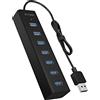 ICY BOX 7 Port USB 3.0 (Type-A) Hub with Power Supply Charging Aluminium Black