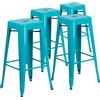 Flash Furniture Sgabelli da bar, set da 4 unità, qualità professionale, senza schienale, per interni ed esterni, con seduta quadrata, in ferro e plastica, 76,2 cm, cristallo/color foglia di tè