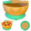 AWIIK - Piccola ciotola in bambù con forte ventosa per neonati e bambini piccoli. BLW Ciotola in bambù antiscivolo con aspirazione e ventosa anti-ribaltamento per imparare a mangiare BLW (Bowl_Green)