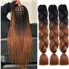 Shangxiu Extension Per Treccine Africane 3pc Jumbo Treccia Extension Capelli Fibra Sintetica Treccia Di Scatola Crochet Twist Braiding Hair (24zoll(3per Pack),Nero/Marrone scuro)