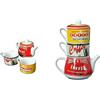 DONREGALOWEB Teiera con 2 tazze in ceramica impilabili decorate con il logo Coffee in tre colori con capacità teiera da 420 ml e tazze da 180 ml