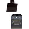 GURARI GCH E 612 BL r + GCH S 155 60 BL Prime, piano cottura a vetro ceramika retrò a libera installazione da 60 cm, nero + cofano, cofano a parete, vetro nero, scarico aria/ricircolo aria