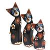 Purity Style Gatto di Legno Regalo Commercio Equo e Solidale, Set di 3 Gatti Dipinti Intagliati a Mano - alti 26cm, 19cm e 14cm