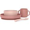 Suavinex, Stoviglie Colour Essence per Bambini, 4+ mesi, Rosa | In silicone con ventosa, ciotola 350 ml, piatto 400 ml, tazza 240 ml, cucchiaio