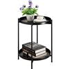 HollyHOME Tavolino Rotondo Piccolo Tavolino Salotto Metallo Tavolino Basso 2 Ripiani Comodino Camera da Letto Tavolino da Divano per Soggiorno Balcone Patio, Nero