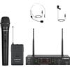 Phenyx Pro Sistema microfono wireless professionali, set di microfoni senza fili VHF con palmari, bodypack, archetto, da bavero, segnale stabile per canto, karaoke, chiesa, DJ (PTV-1-1H1B)