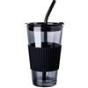 Generic Tazza in vetro con cannuccia e coperchio, tazza da caffè, tazza per auto, set da 1(450ml, tazza antracite con anello in gomma siliconica nera)