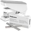 Fellowes Spillatrice ufficio LX840, pinzatrice con Tecnologia Easy-Press e Rivestimento in Microban, impugnatura ergonomica Bianco + Punti metallici 26/6mm per Cucitrici a Metà Striscia Argento