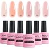 AIMEILI Rubber Base Gel Set Rosa Smalto Semipermanente Nude per Unghie Kit in UV LED Soak Off Gel Nail Gel Polish Set 6x10ml - Kit 47