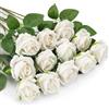 OWLKELA 12 Fiori di Rose Artificiali, Fiori Finti di Flanella, Fiori Finti a Stelo Singolo Lungo, Riori Decorativi Realistici per Matrimoni, Casa, Giardino, Feste di Compleanno (Bianco)