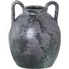 DRW Vaso da tavolo con manici in ceramica in argento antico 30 x 22 x 22 cm