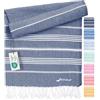 Fit-Flip Telo hammam - asciugamano mare cotone antisabbia XXL - asciugatura rapida - teli sauna fouta, asciugamani spiaggia ideale come sarong e per doccia - Navy - 200x200cm Sultan