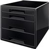 Leitz WOW Cube Cassettiera a 4 Cassetti, Organizer per Riporre Documenti, Cataloghi e Riviste in Formato A4, Adatta per Casa e Ufficio, Nero, 52521095