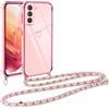 Vauki Cover con Cordino per Samsung Galaxy S21 5G, Carina Motivo Cuore Custodia con Collana, Antiurto Ultra Silicone TPU Morbida e Sottile Catena per Cellulare Case per Samsung S21 5G 6.2, Rosa