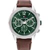 Tommy Hilfiger Orologio Analogico Multifunzione al Quarzo da Uomo con Cinturino in Pelle, Verde - 1792064