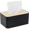 WOUMON Porta Fazzoletti con Coperchio in Legno, 21x13x9cm,Rettangolare,Scatola per Fazzoletti per Sala da Pranzo, Ufficio, Auto, Bagno (Nero)