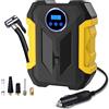 CARSUN Compressore Aria Portatile,Compressore Auto 12V,Compressore Portatile per Auto 150PSI con Manometro Pneumatici E Luce LED, Giallo