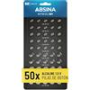 ABSINA Confezione da 50 Batterie a bottone miste alcaline - 10x AG1 LR621, AG4 LR66, AG10 LR1130 / 15x AG3 LR41 / 5x AG13 LR44 - assortimento di batterie da 1,5 V - Pile piccole rotonde orologio