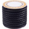 PH PandaHall PandaHall - Cordino in vero cuoio intrecciato, 4 m, 5 mm, colore nero, rotondo, per fai da te, creazione di bracciali, collane e gioielli