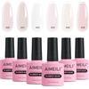 AIMEILI Rubber Base Gel Semipermanente Set per Unghie, Sheer Nude Colore Smalto, Elastic UV/LED Soak Off Polish 6x10ml - Kit 44