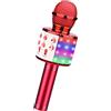 ShinePick Microfono Karaoke Bluetooth, Microfono bambini, Microfoni Wireless LED Flash Portatile Karaoke Player con Altoparlante per Android/iOS, PC e Smartphone(Rosso)