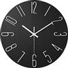 ALEENFOON Orologio da Parete al Quarzo Silenzioso Moderni Cucina 30 cm, 3D Numero Sottile Quarzo da Parete Interno Venatura del Legno Senza Cornice Orologio Sospeso da Muro (Nero)
