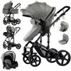 Magic ZC 3 in 1 Sistemi Modulari Sistema da Viaggio per Bambini Passeggini Compatti Reclinabile Passeggino Carrozzine Standard Pieghevole Portatile Passeggino Neonato 0-36 Mesi (588 Grey)