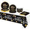 ORO NERO CARTA Piatti Stoviglie Compleanno Set, Carta Piatti Bicchieri  Tovaglia EUR 24,99 - PicClick IT