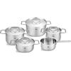Fissler Pure Collection - Set di pentole in acciaio inox, 5 pezzi, pentole con coperchio in metallo (3 pentole, 1 padella, 1 casseruola), compatibile Induzione