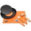 Guardini Scatola Regalo-Crostata, 1 Crostata fondo removibile 28cm in Acciaio nero+1tappetino silicone+1rullo+1rotella tagliapasta+1pennello+3tagliapasta