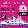 SIM2ROAM Carta eSIM prepagata USA | Dati Internet 5G/4G illimitati negli Stati Uniti (incluse Hawaii) + Dati a bassa velocità in Canada e Messico | Chiamate e SMS nazionali illimitati |Ricaricabile (9 giorni)