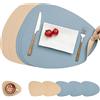 Myir JUN Tovagliette in Pelle e Sottobicchieri, Set Tovagliette Americana Plastica Lavabili Bifacciale Non-scivolose Impermeabile Triangolari (Set di 6, Beige Azzurro)