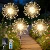 yowin Luci Solari per Giardino 4 Pezzi 120 LED Lucine da Esterno Energia Solare Fuochi D'artificio IP65 Impermeabile 8 Modalità Decorative Lampade per Vialetto Prato Aiuola Feste - Bianco Caldo