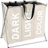 Wenko 3440113100 Portabiancheria Trio Crema, 3 Scomparti per la Biancheria, Poliestere, Alluminio, 38 x 57 x 63 cm, Beige/Argento
