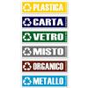 GamesMonkey® - Adesivi Raccolta Differenziata Ricliclo Rifiuti Spazzatura v4 - Impermeabili Lavabili Illustrato - Italiano Inglese - Conformi alla normativa UNI 11686 (25x8 cm, 6 Pezzi)