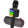 BONAOK LED Flash Microfono Karaoke, 4 in 1 Portatile Karaoke Microfono con Altoparlante per Cantare, Festa a Casa Ricaricabile Bluetooth Altoparlante Microphone per Android/iPhone/PC (Nero)