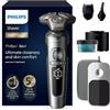 Philips Rasoio Elettrico Serie 9000 Prestige, secco e umido, cromo brillante, rasatura Lift & Cut, tecnologia SkinIQ, regolabarba, rifinitore per il naso, base di ricarica Qi, modello SP9885/35